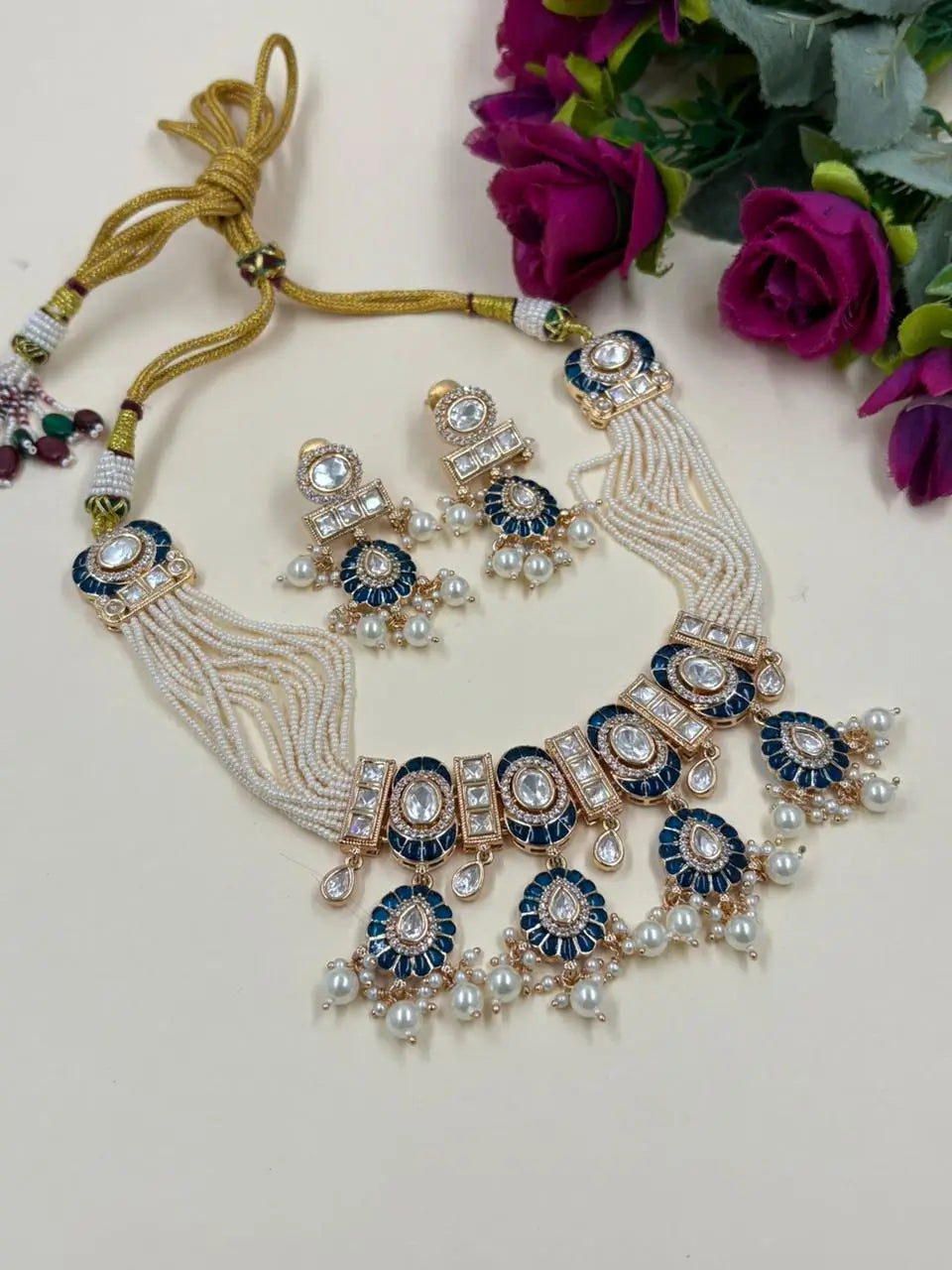Kundan & Pearl Choker Necklace Set – Wedding Jewelry