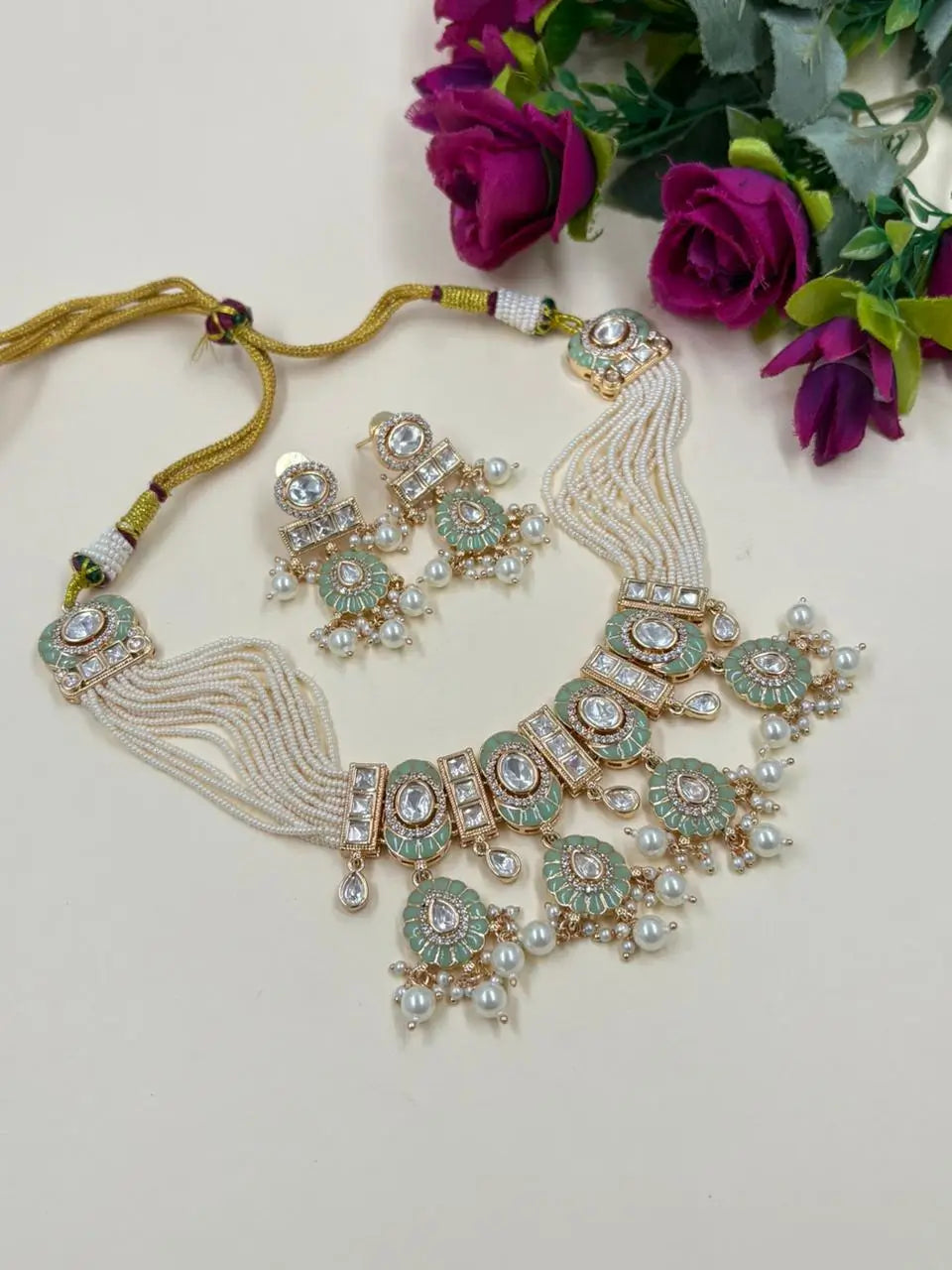 Kundan & Pearl Choker Necklace Set – Wedding Jewelry