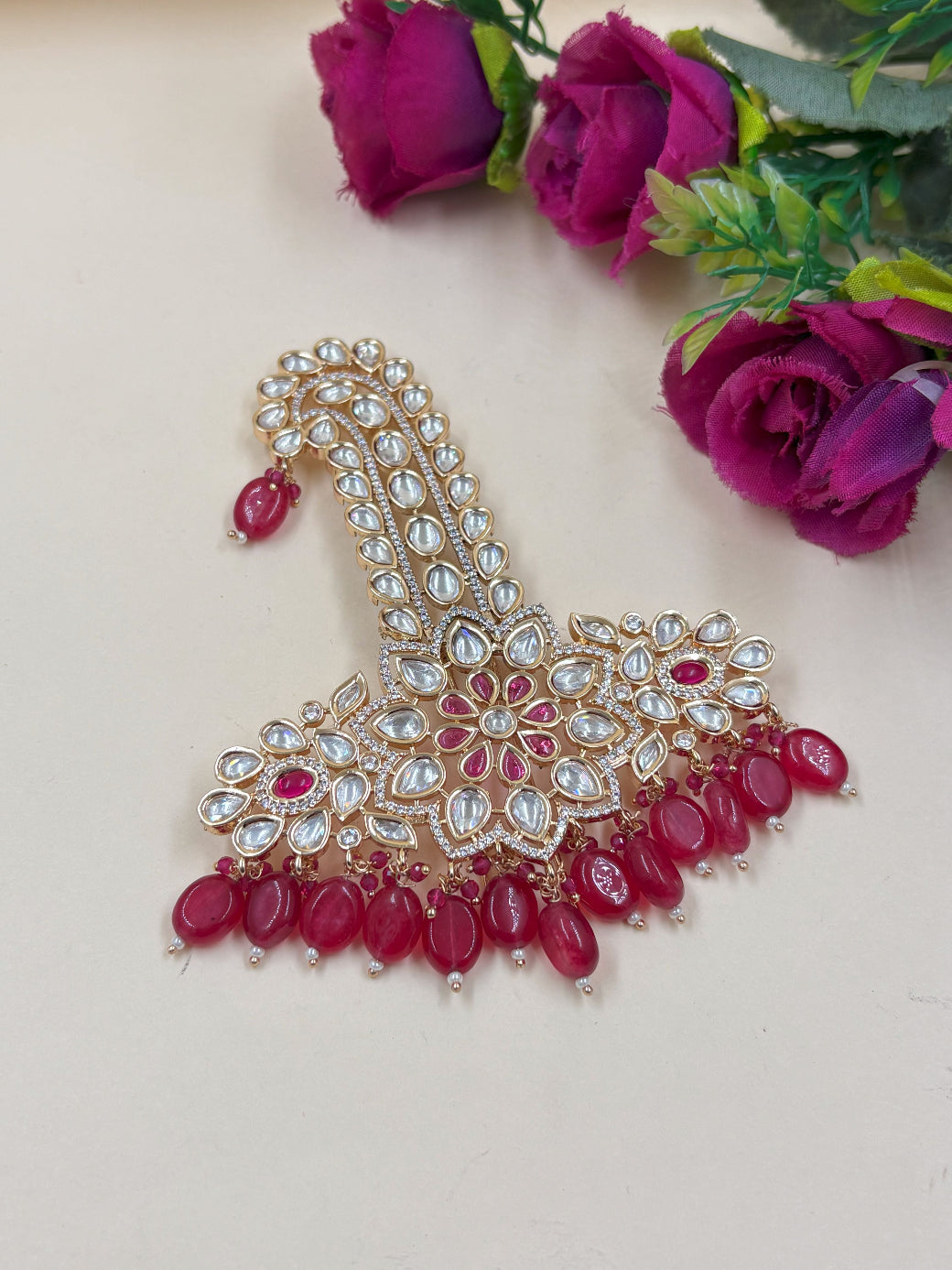 Royal Maharaja Kundan Safa Kalangi Brooch | Gold-Plated Turban Ornament For Grooms | Ethnic Wedding Pagdi Kalgi For Men 