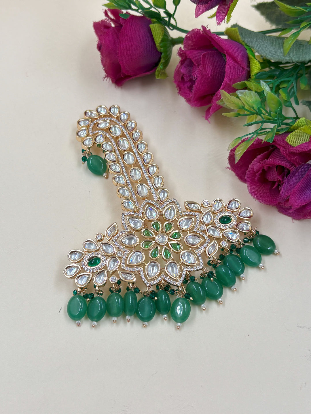 Royal Maharaja Kundan Safa Kalangi Brooch | Gold-Plated Turban Ornament For Grooms | Ethnic Wedding Pagdi Kalgi For Men 