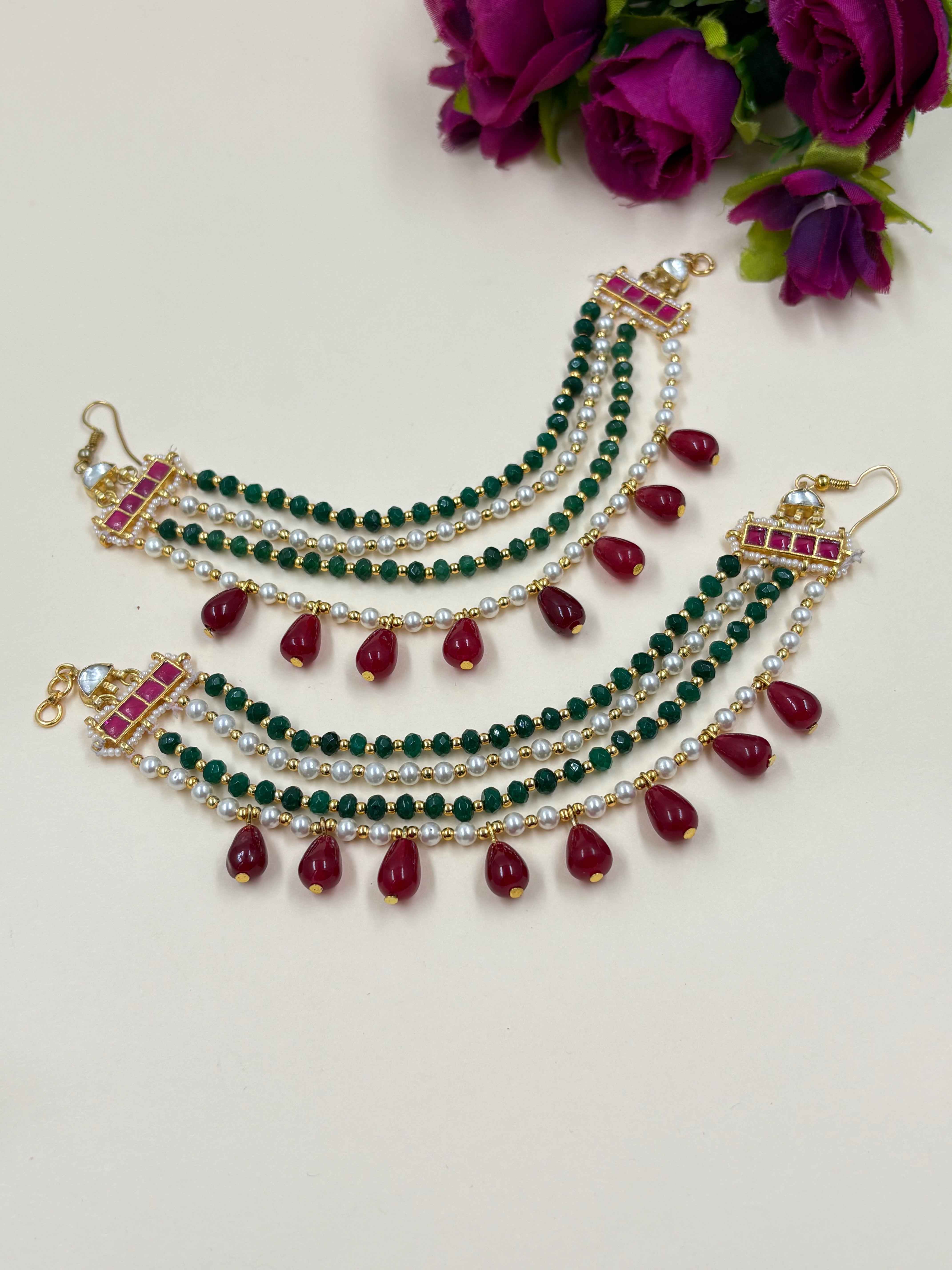 Traditional Multicolour Kaan Chain For Women - Earchain For Weddings