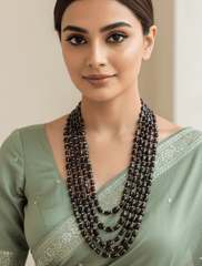 Multi Layered Semi Precious Long Garnet Beads Necklace - Unisex Gemstone Beaded Jewelry for Women