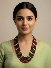 Multi-Layered Maroon Onyx Beaded Necklace Set for Women - Beads Necklace For Saree 