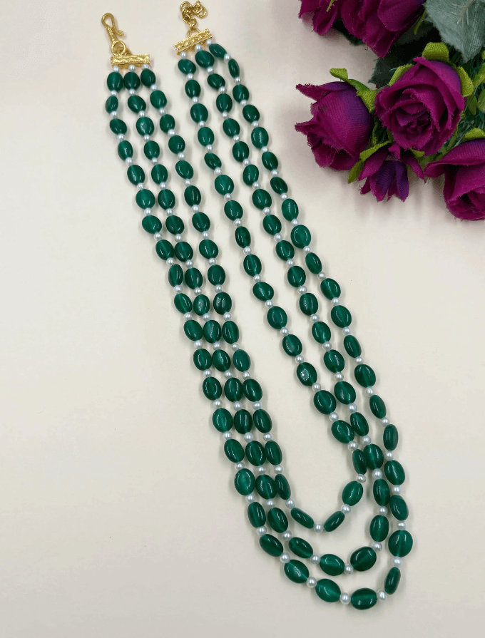 Original Pearls And Green Jade Beads Necklace - Unisex Wedding and Festive Wear Jewelry