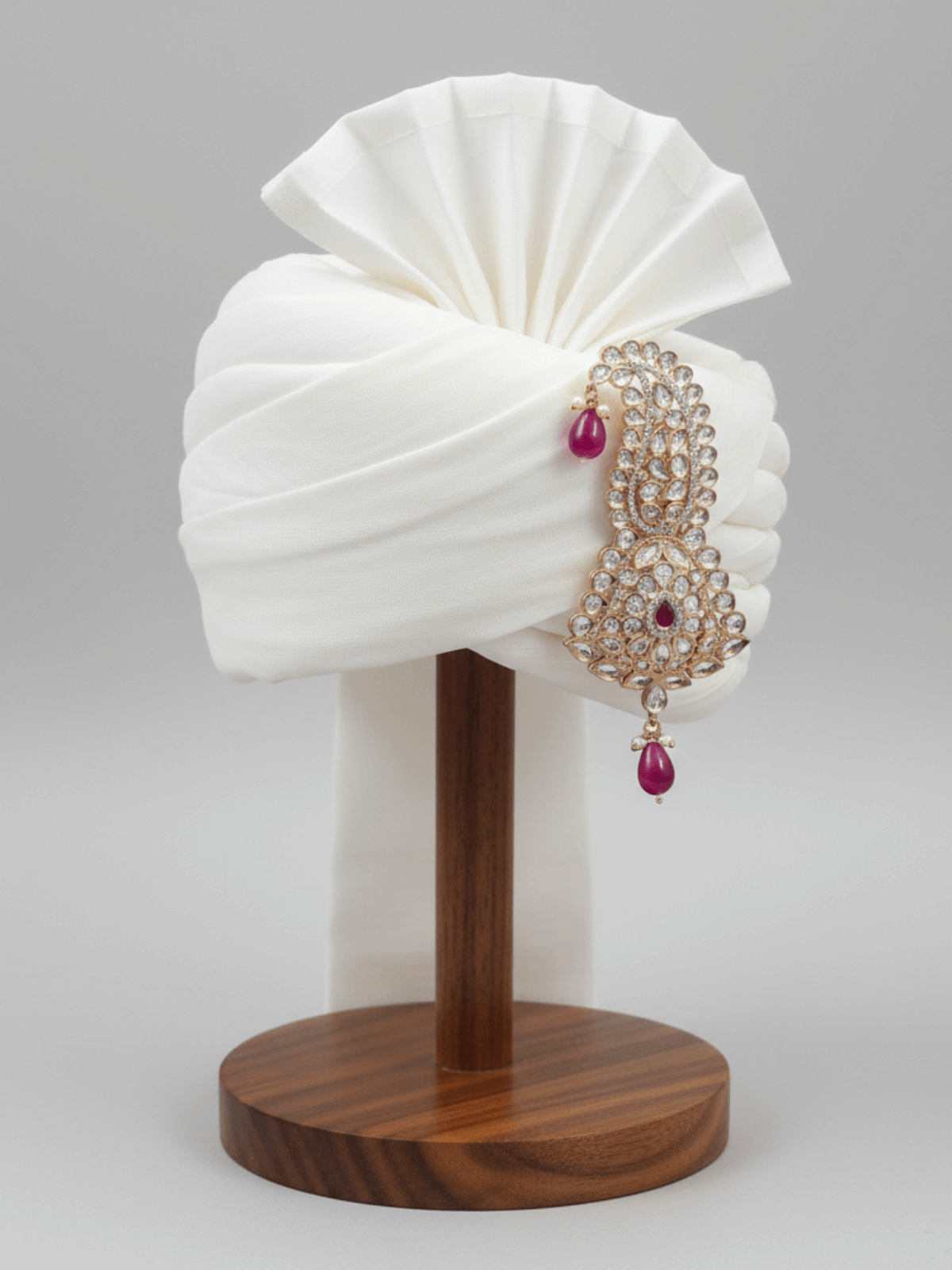 Ruby Pink Handcrafted Kundan Polki Kalangi for Groom | Elegant Wedding Brooch