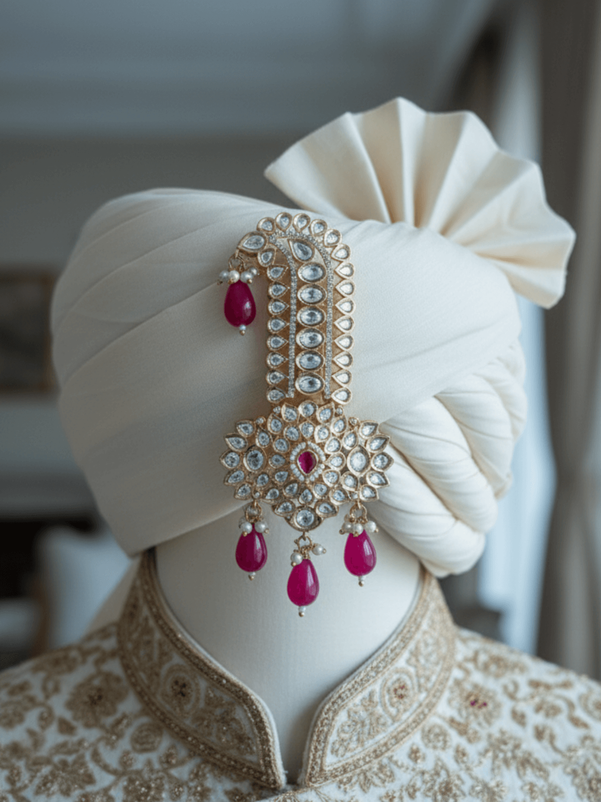 Ruby Pink Royal Kalangi For Groom | Safa Kalgi for Men | Brooch