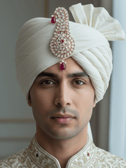 Ruby Pink Royal Kundan Polki Kalangi for Groom | Traditional Wedding Safa Brooch