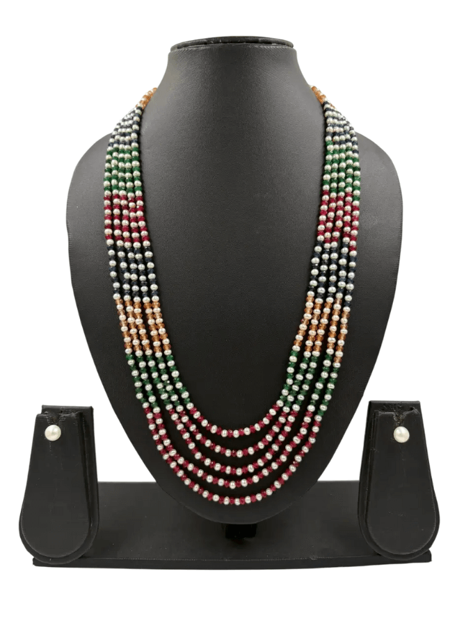 Semi Precious Jade Beads And Natural Pearls Multicolor Beaded Necklace – Unisex Gemstone Jewelry 