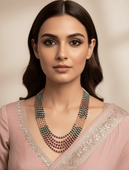 Semi Precious Jade Beads And Natural Pearls Multicolor Beaded Necklace – Unisex Gemstone Jewelry for Saree & Sherwani Wear