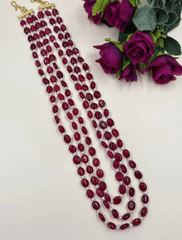 Semi Precious Red Jade & Real Pearls Beaded Necklace - Unisex Wedding and Festive Wear Jewelry for Saree and Sherwani