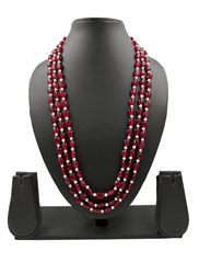 Semi Precious Red Jade & Real Pearls Beaded Necklace - Unisex Wedding and Festive Wear Jewelry