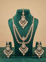 Luxurious Long Layered Polki Kundan Necklace Earring Set With Tikka  | Wedding And Bridal Jewellery