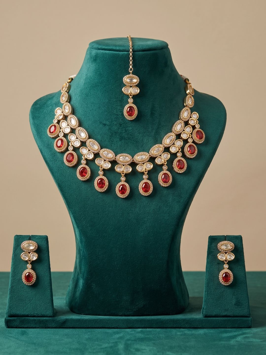 Gold Plated Polki Kundan Necklace Set With Tikka | Wedding & Festive Jewellery Set