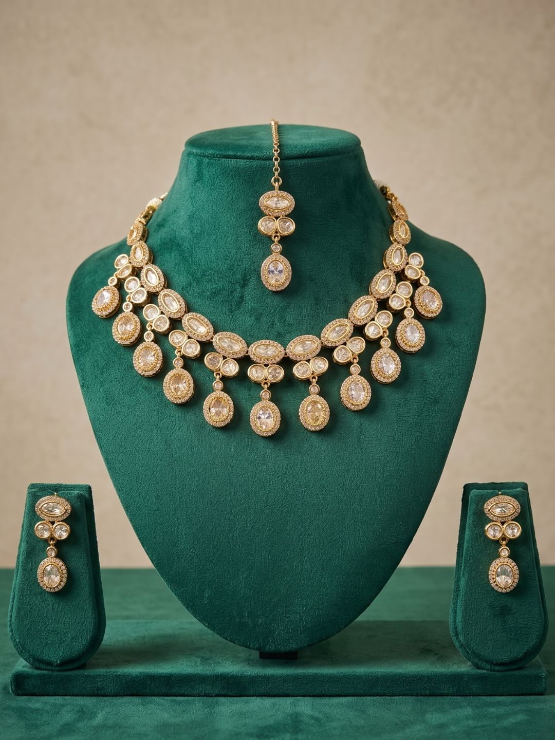 Gold Plated Polki Kundan Necklace Set With Tikka | Wedding & Festive Jewellery Set