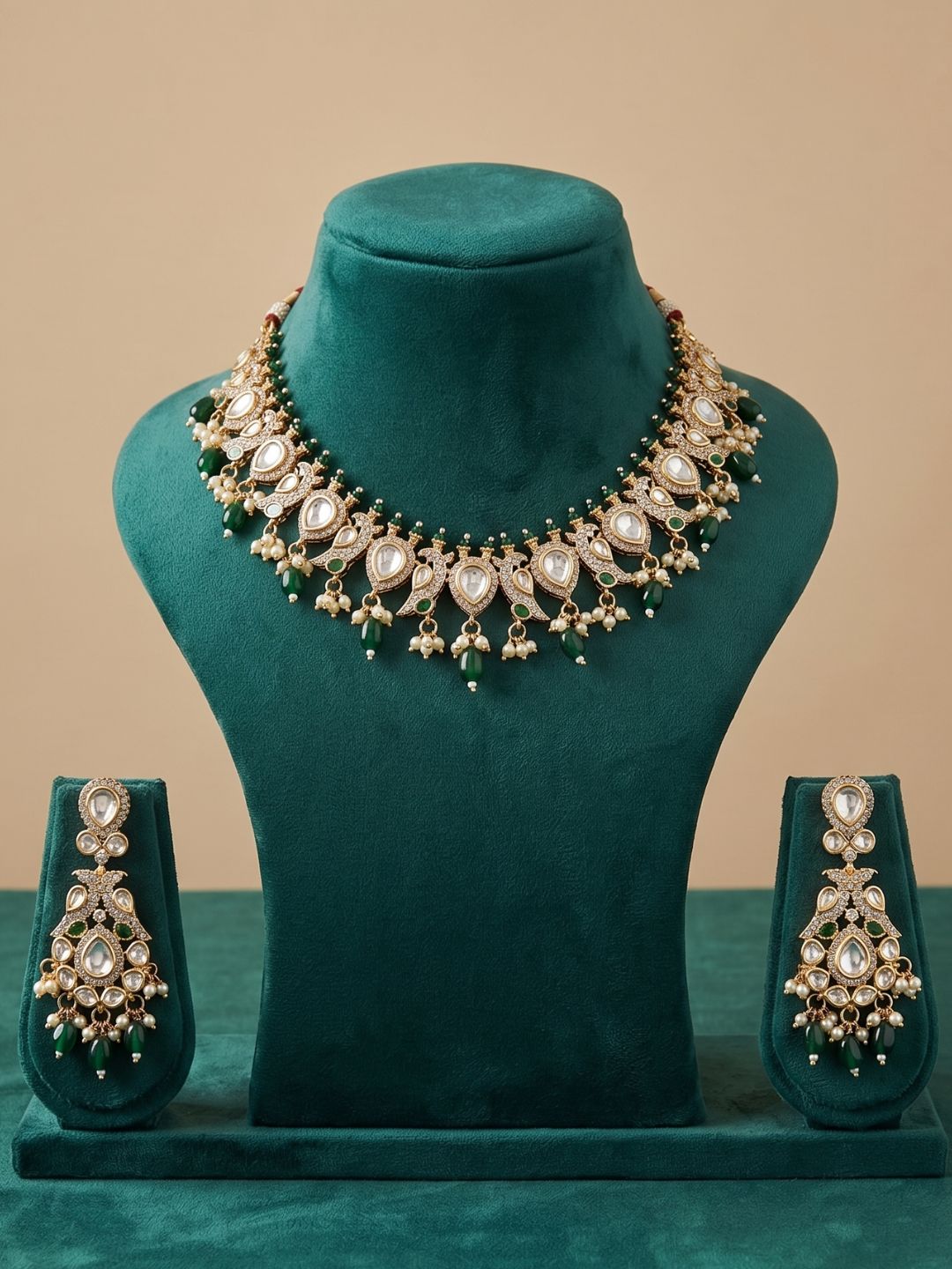 Designer Peacock Design Polki Necklace Set For Weddings And Parties