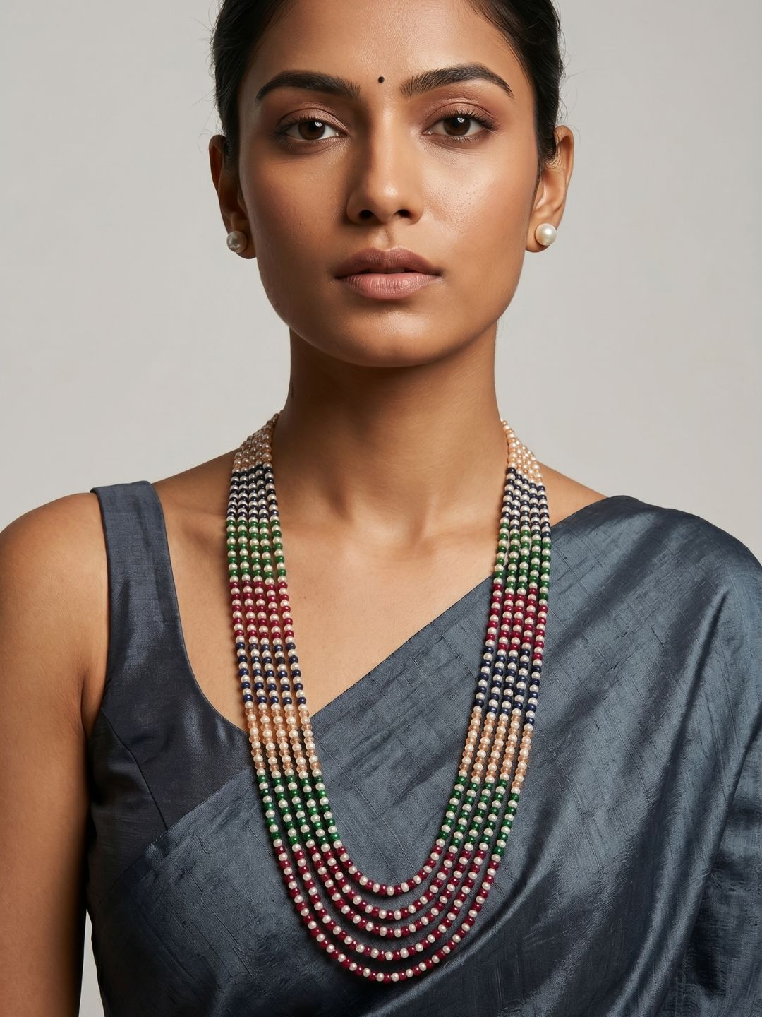 Semi Precious Jade Beads And Natural Pearls Multicolor Beaded Necklace - Gemstone Jewelry