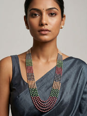 Semi Precious Jade Beads And Natural Pearls Multicolor Beaded Necklace - Gemstone Jewelry