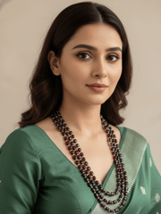 Triple Layered Semi Precious Long Garnet Beads Necklace For Women | Gemstone Beaded Necklaces 
