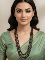 Triple Layered Semi Precious Long Garnet Beads Necklace For Women | Gemstone Necklace