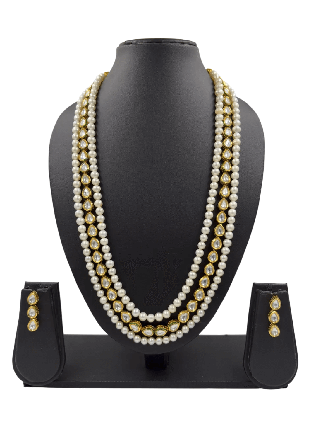 Unisex Freshwater Layered Natural Pearls And Kundan Beaded Necklace Set for Saree And Sherwani Wear