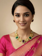 Designer Gold Plated Multi Color Antique Kundan Necklace Set For Women