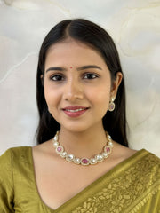 Tanvi Modern Look Short Polki Kundan Party Wear Necklace Set For Women