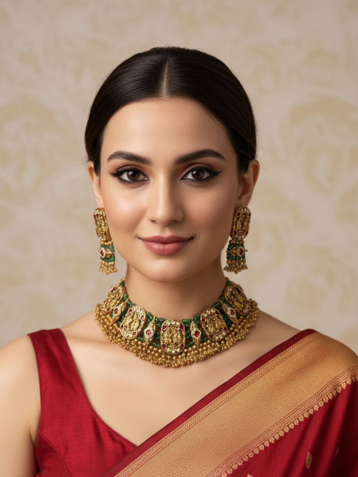 Mehar Designer Green Antique Kundan Bridal Golden Necklace Set  | Antique Jewellery