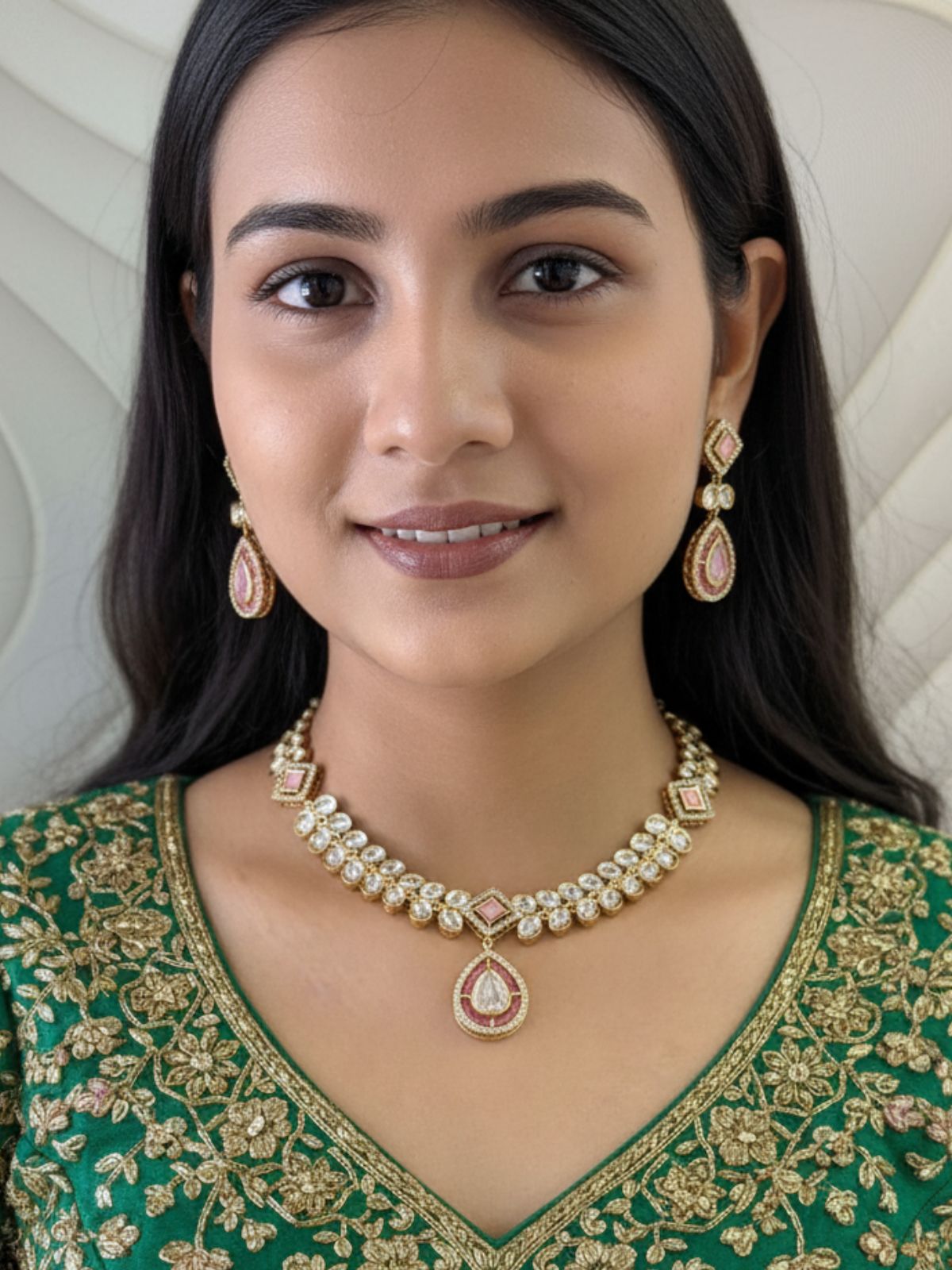 Saisha Gold Plated Modern Party Wear Polki Kundan Jewellery Necklace  Set