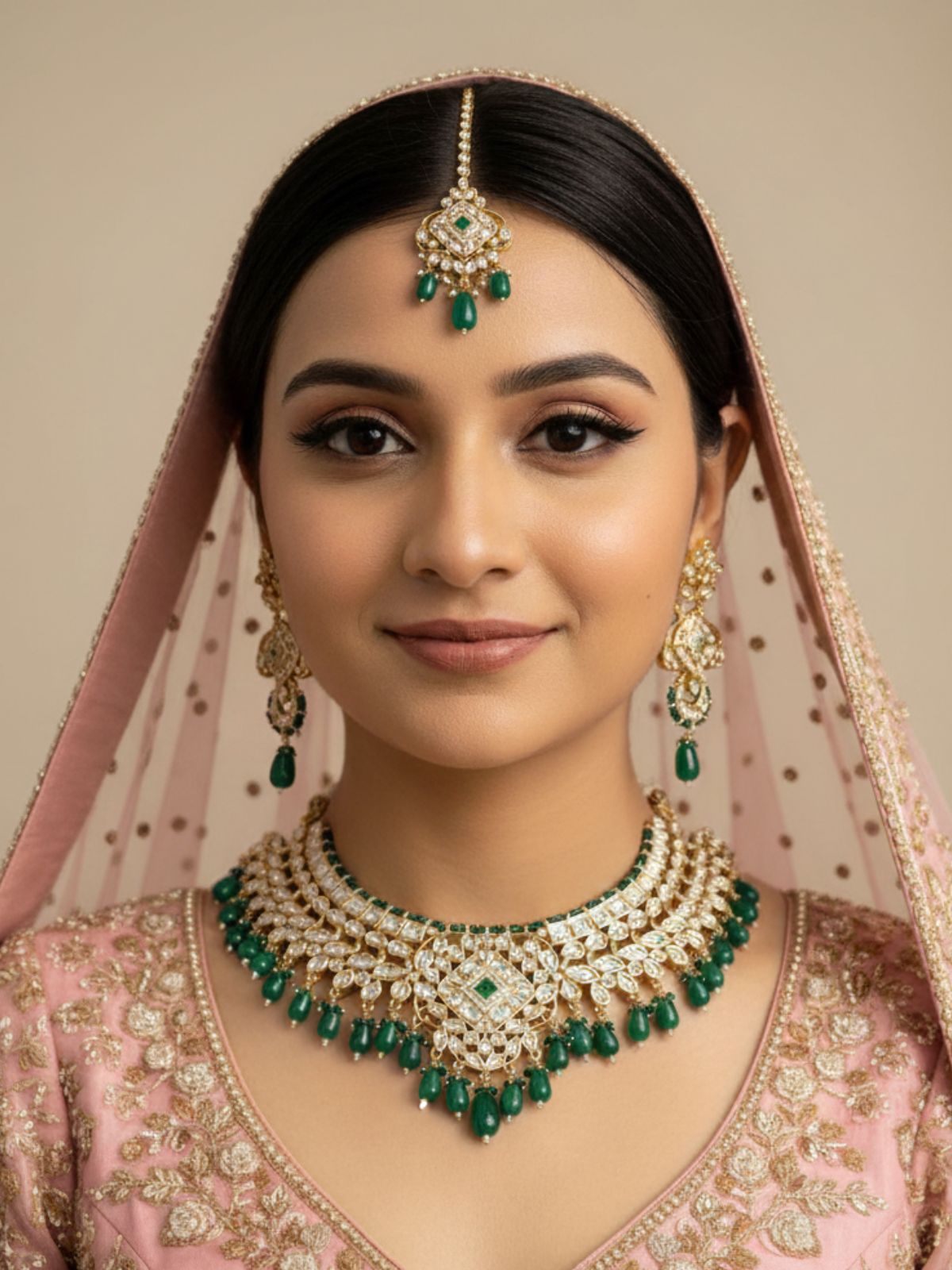 Anaisha Designer Polki Bridal Necklace Set With Tikka | Bridal Jewellery Set