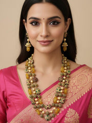 Anisha Long Triple Layered Jadau Multi Color Beaded Necklace Set By Gehna Shop