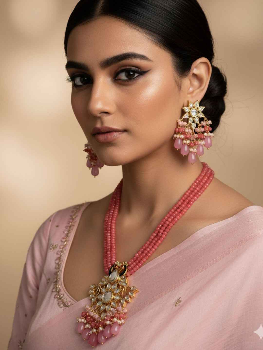 Designer Polki Kundan Long Pendant Necklace Set By Gehna Shop