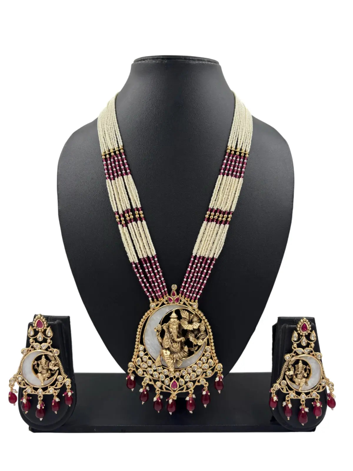 Gold Plated Lord Ganesh Long Temple Jewelry Set | South Indian Temple Jewellery For Weddings