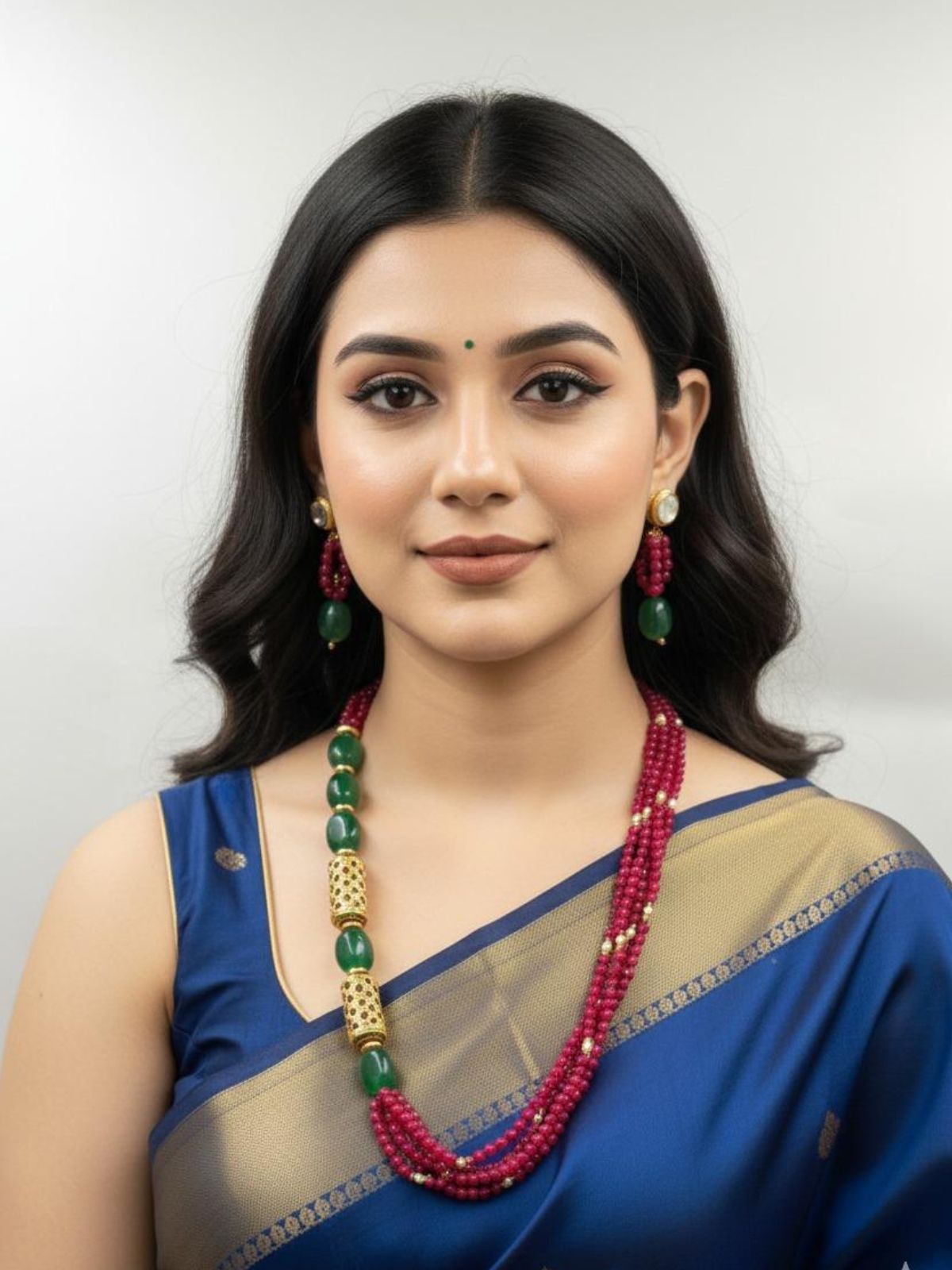 Side-Pattern Pink Jade Beaded Necklace Set - Elegant Festive Beaded Jewellery