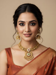 Gold-Plated Antique Necklace Set | Traditional Antique Gold Jewelry For Festive Occasion