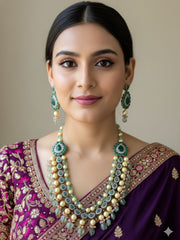 Elegant Layered Green Kundan Necklace Set – Traditional Festive Jewelry For Women