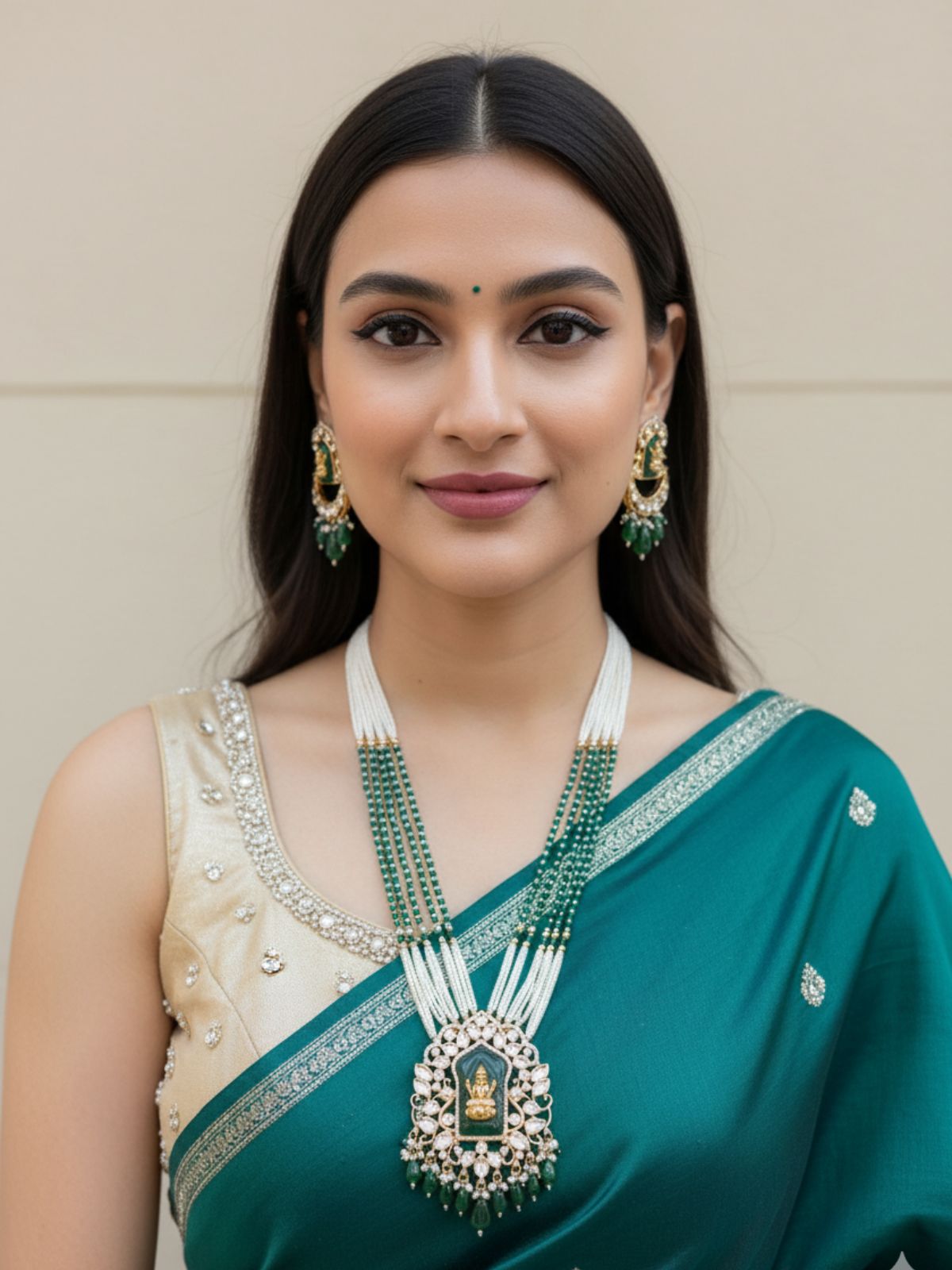 Divine Goddess Lakshmi Devi Temple Jewellery Set | South Indian Long Polki Temple Jewelry for Women