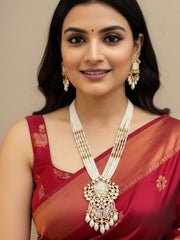 Elegant Long Kundan Pendant Necklace With Pearl Beads | Traditional Premium Kundan Wedding Jewelry