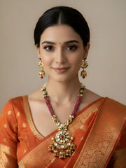 Designer Antique Gold Plated Wedding Kundan Pendant Necklace Set