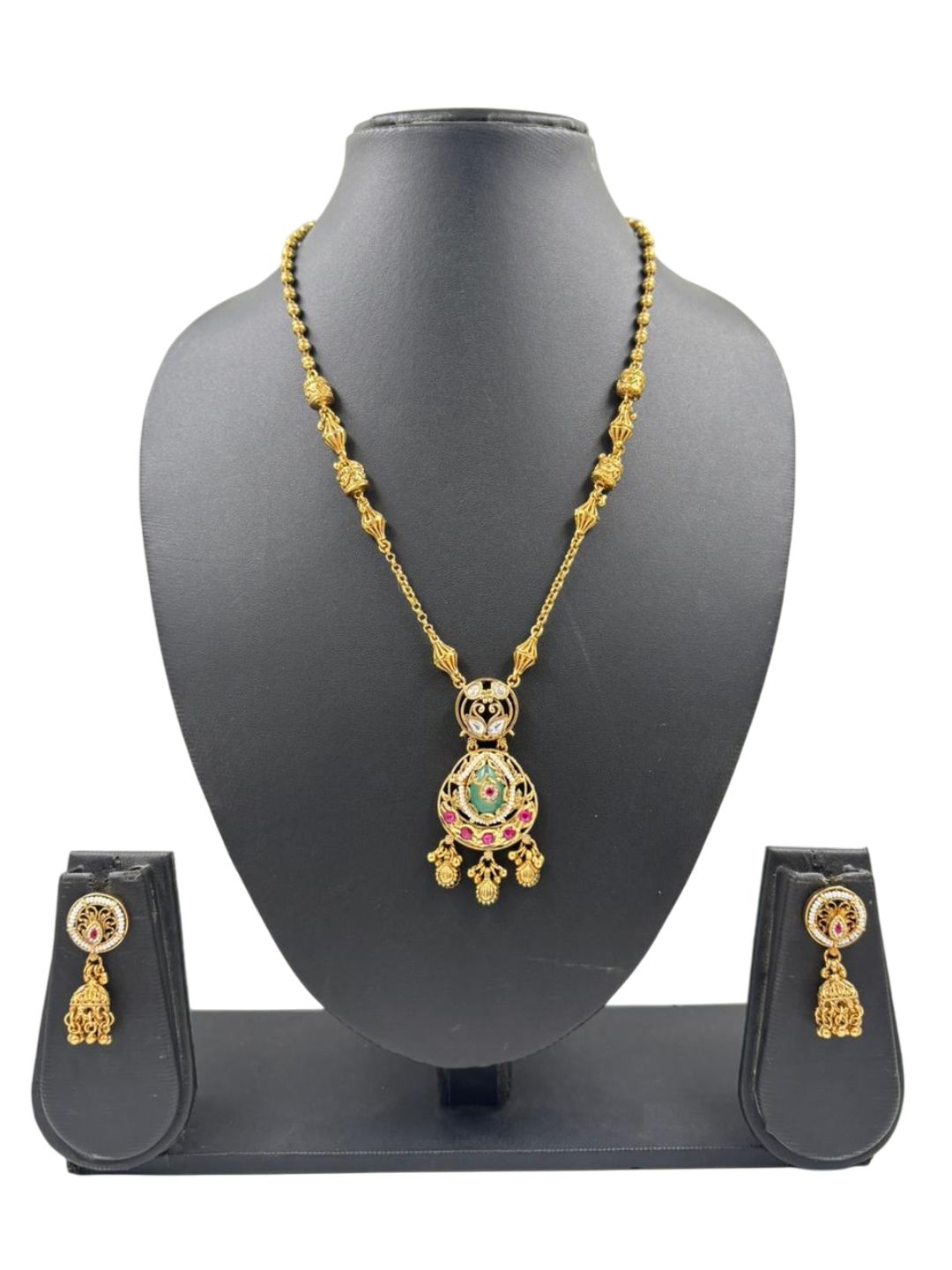 Elegant Gold Plated Chain Pendant Necklace Set For Women - Traditional Jewellery Set