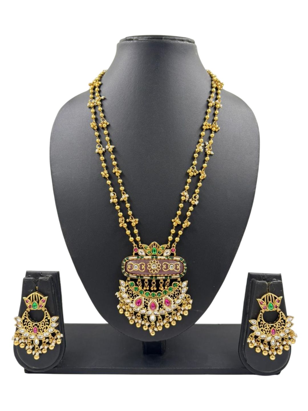 Gold Plated Antique Golden Heritage Design Necklace Set - Wedding Jewellery