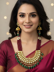 Traditional Gold Plated Long Bridal Kundan Necklace Set By Gehna Shop