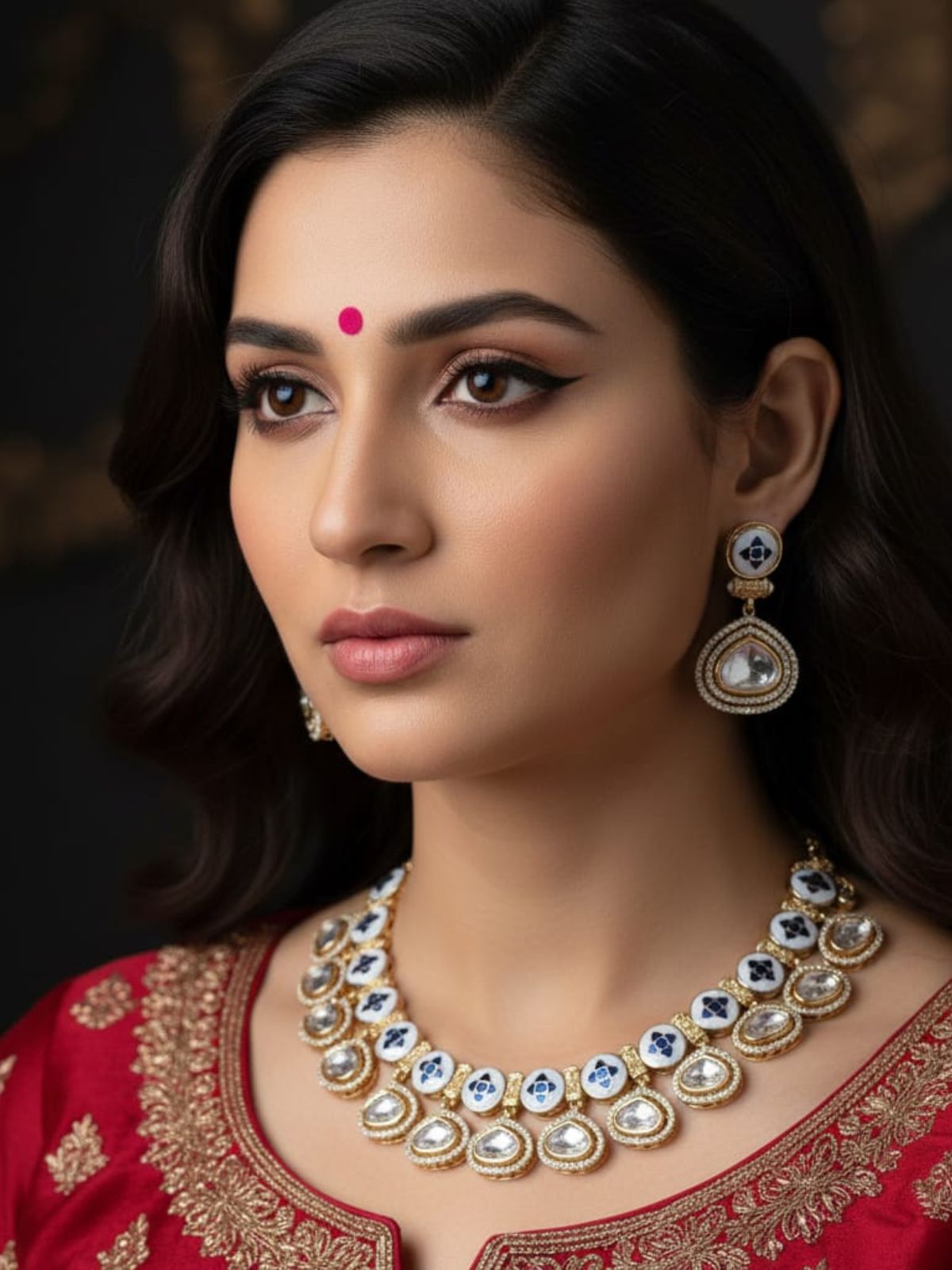 Saba Beautiful Party Wear Zircon And Polki Necklace With Meenakari