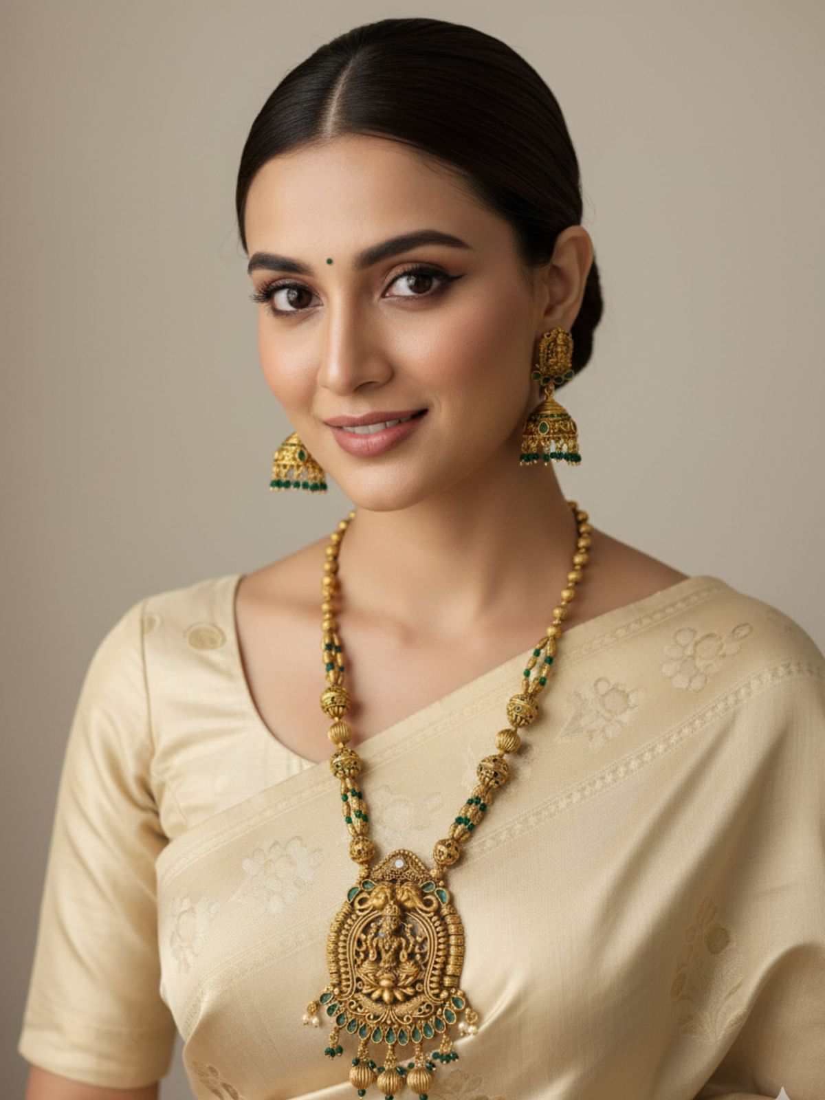 Traditional South Indian Goddess Lakshmi Temple Jewellery Set