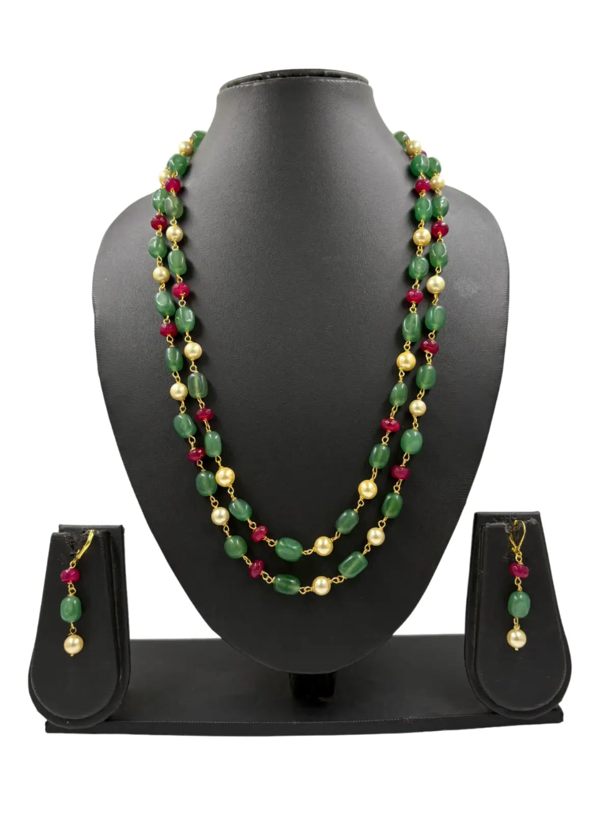 Semi Precious Long Multicolor Jade Beads Necklace For Women - Traditional And Ethnic Wear Green Jade beads jewelry 