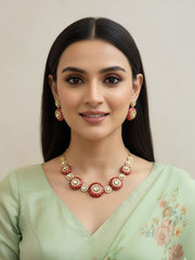 Designer Party Wear Polki Necklace Set With Meenakari - Party & Festive Jewellery Set 