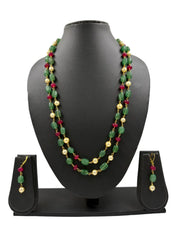 Semi Precious Long Multicolor Jade Beads Necklace For Women - Traditional And Ethnic Wear Green Jade beads jewelry 