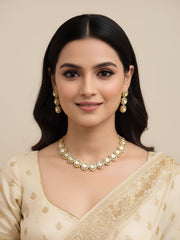 Statement Look Oval Shape AD And Polki Short Necklace Set For Parties