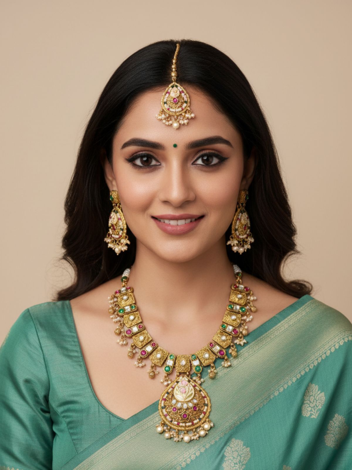 Renuka Designer Artificial Antique Golden Necklace Set For Weddings