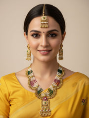 Aparna Designer Artificial Antique Beaded Golden Necklace Set With Tikka