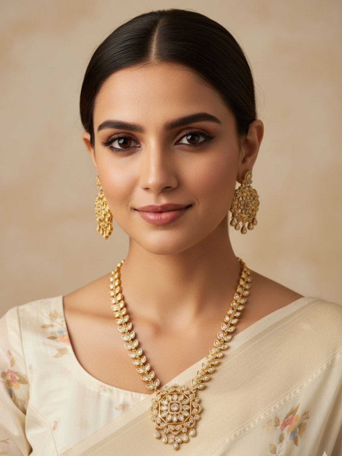 Anushree Beautiful Rose Gold Polish Party Wear Short Polki Necklace Set